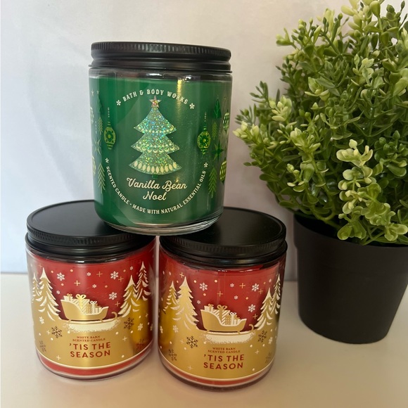 3 Bath & Body Works Tis The Season & Vanilla Bean Single Wick Scented Candle Set - Picture 5 of 5